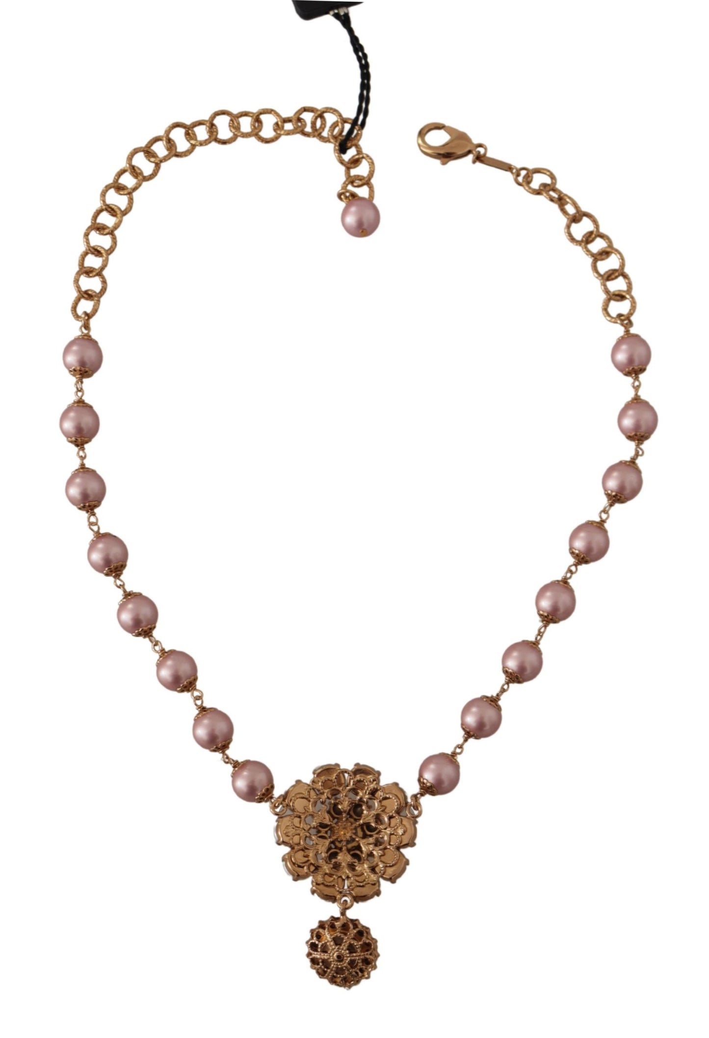 Dolce & Gabbana Gold Brass Crystal Pink Faux Pearl Pendants Necklace