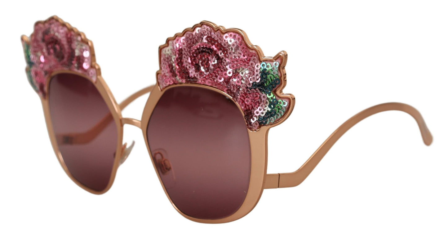 Dolce & Gabbana Pink Gold Rose Sequin Embroidery DG2202 Sunglasses