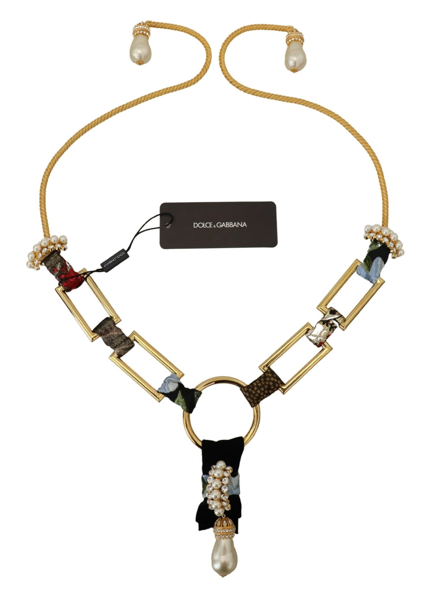 Dolce & Gabbana Gold Brass Sicily Crystal Robe Statement Necklace