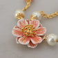 Dolce & Gabbana Gold Tone Floral Crystals Pink Embellished Necklace