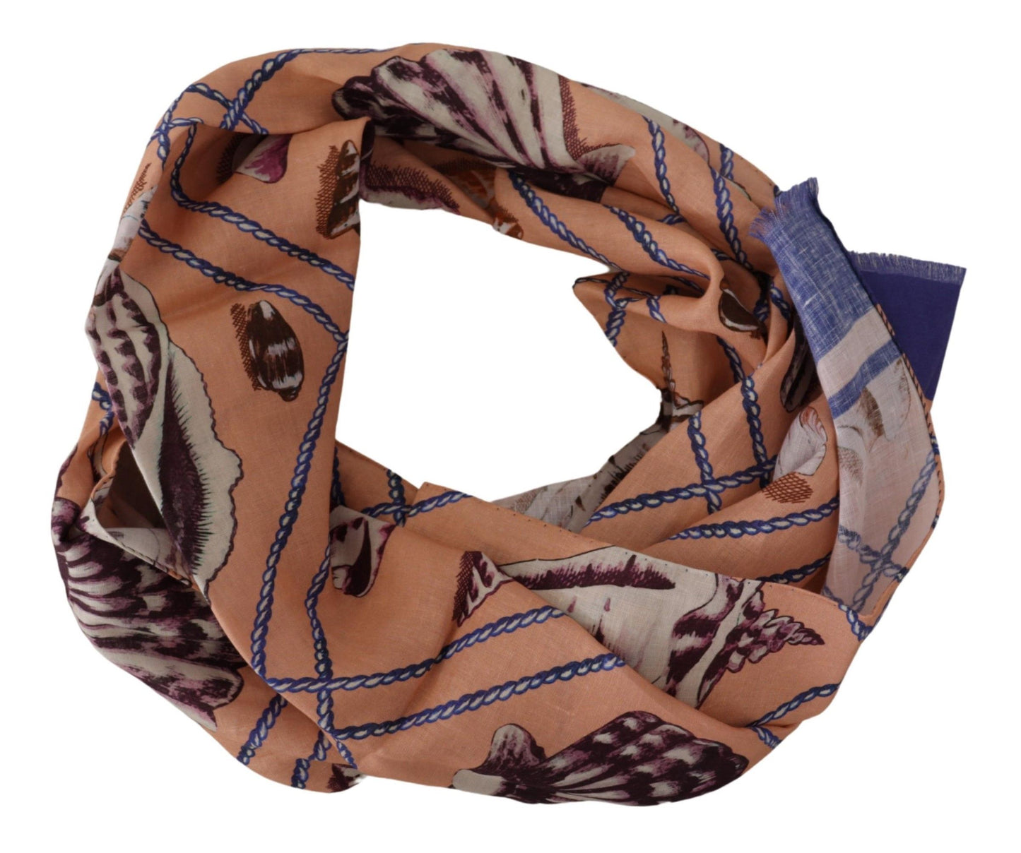 Dolce & Gabbana Blue Linen Seashell Pattern Mens Wrap Shawl Scarf