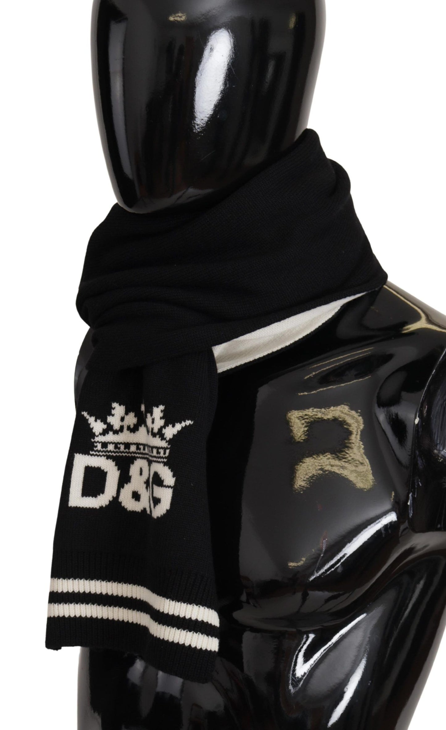 Dolce & Gabbana Black White Cotton DG Printed Cashmere Shawl Scarf