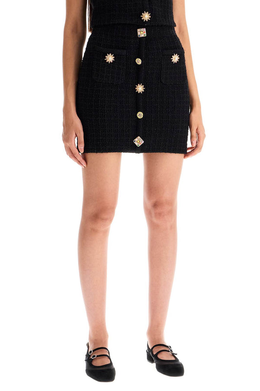 Self Portrait Black Knit Jewel Button Mini Skirt