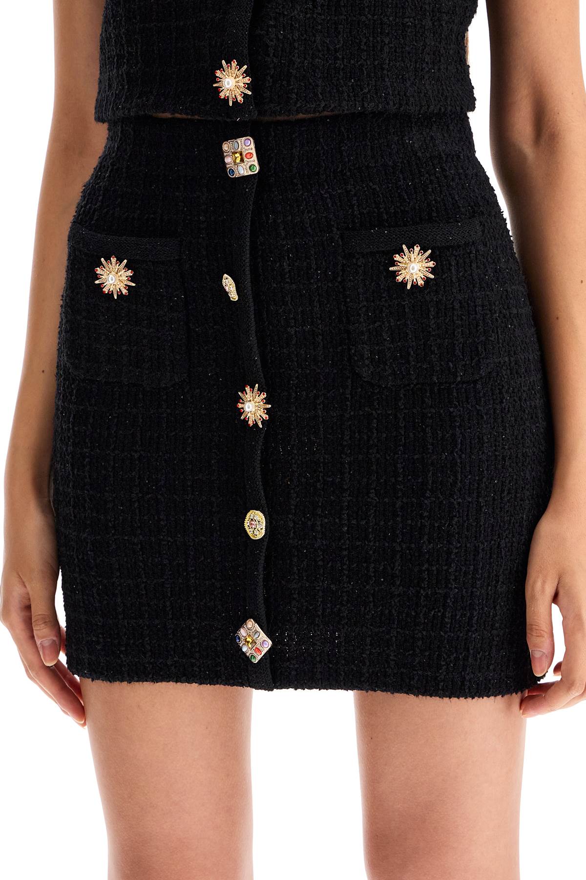 Self Portrait Black Knit Jewel Button Mini Skirt