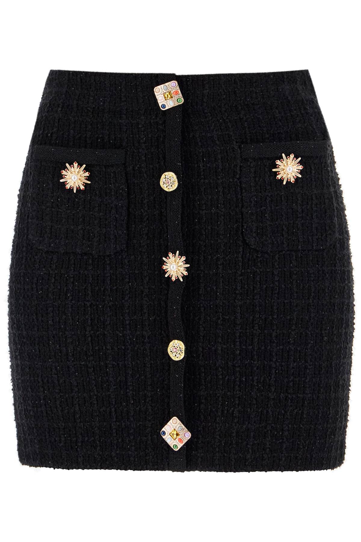 Self Portrait Black Knit Jewel Button Mini Skirt