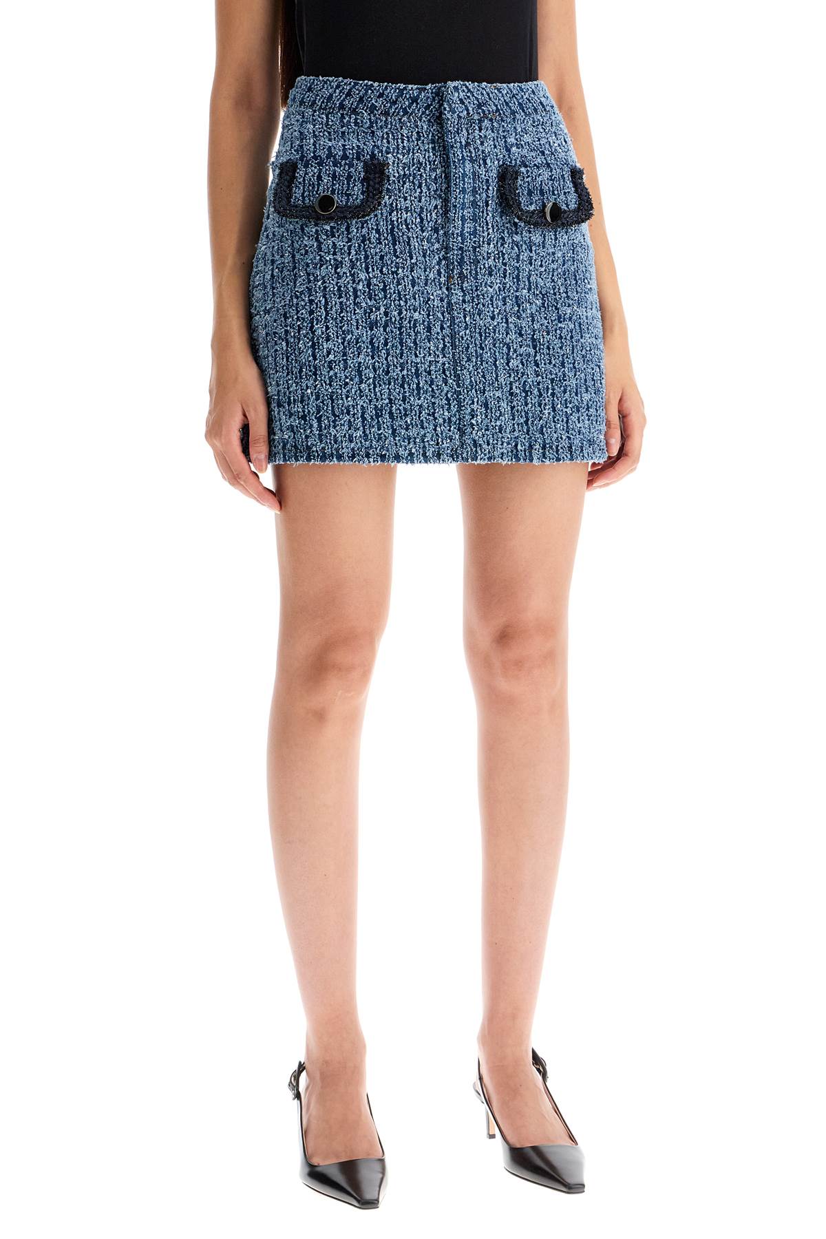 Self Portrait Blue Distressed Denim Mini Skirt