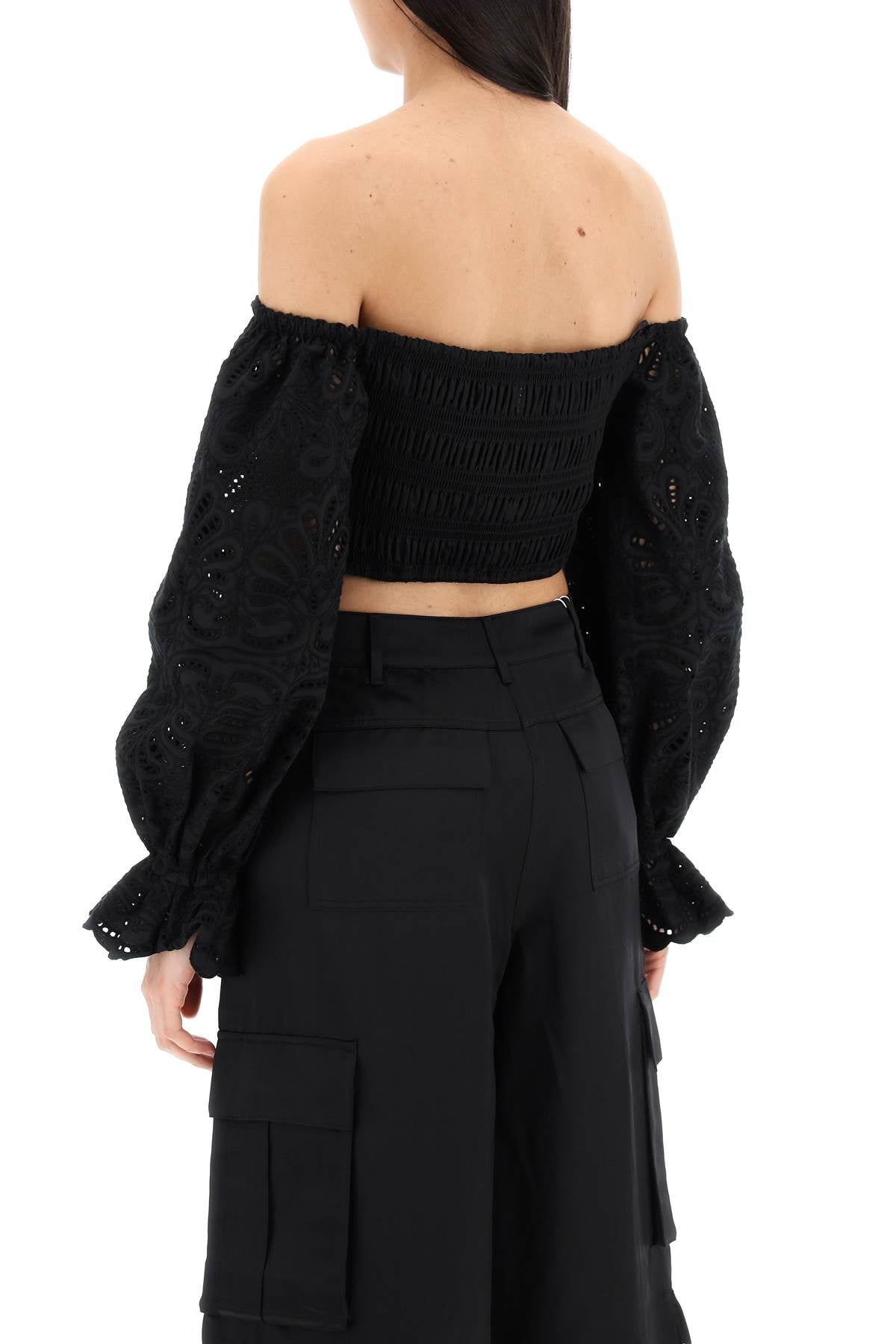 Self Portrait Black Sangallo Off-Shoulder Bandeau Top