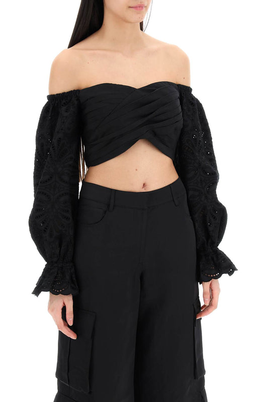 Self Portrait Black Sangallo Off-Shoulder Bandeau Top