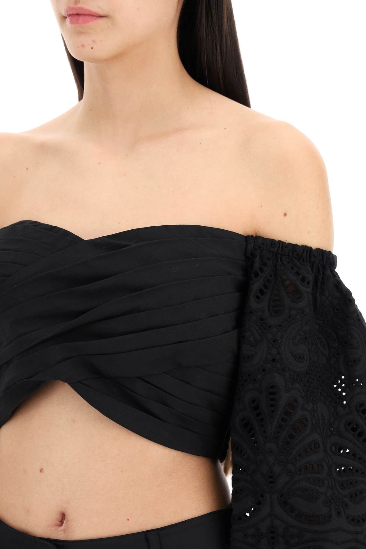 Self Portrait Black Sangallo Off-Shoulder Bandeau Top