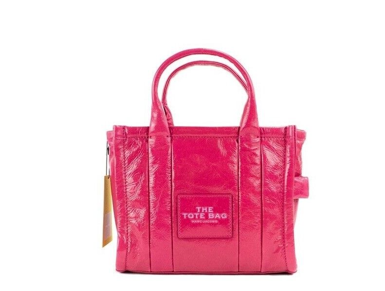 Marc Jacobs The Shiny Crinkle Mini Tote Magenta Pink Leather Crossbody Handbag