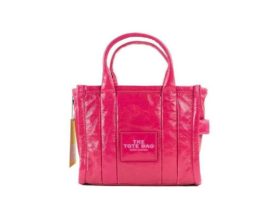 Marc Jacobs The Shiny Crinkle Mini Tote Magenta Pink Leather Crossbody Handbag