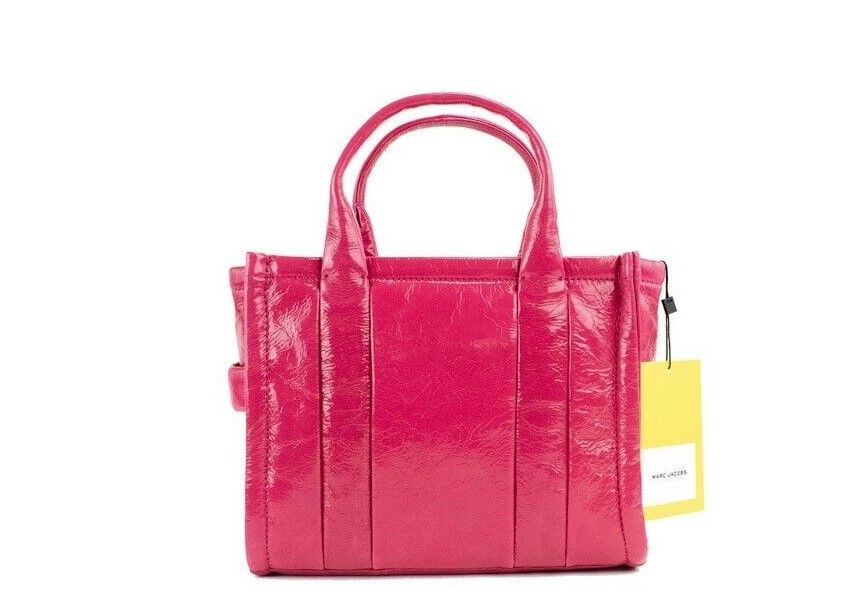 Marc Jacobs The Shiny Crinkle Mini Tote Magenta Pink Leather Crossbody Handbag