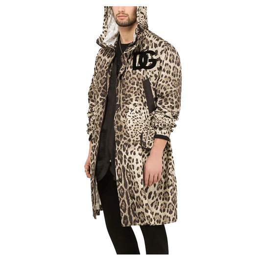 Dolce & Gabbana Brown Leopard Logo Rain Jacket