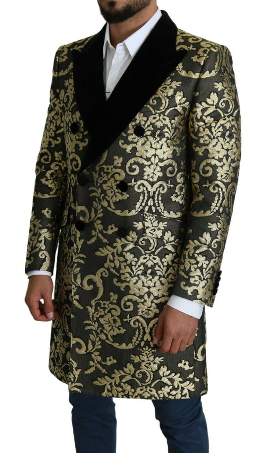 Dolce & Gabbana Black Gold Jacquard Long Coat SICILIA Jacket