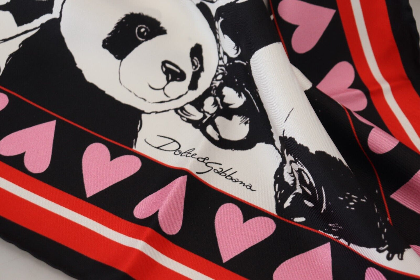 Dolce & Gabbana Multicolor Panda Print Silk Shawl Wrap Scarf