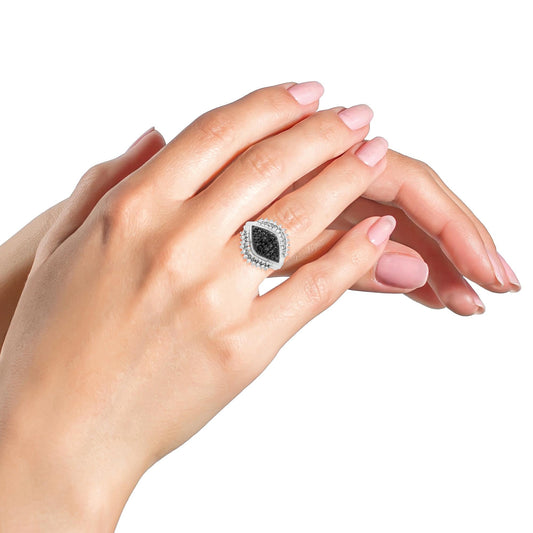 Infinite Jewels Sterling Silver White Black Diamond Cluster Evil Eye Ring