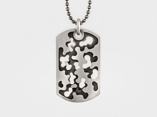 Snake Bones Perforated Camouflage Dog Tag 925 Sterling Silver Necklace