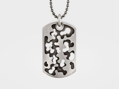 Snake Bones Perforated Camouflage Dog Tag 925 Sterling Silver Necklace