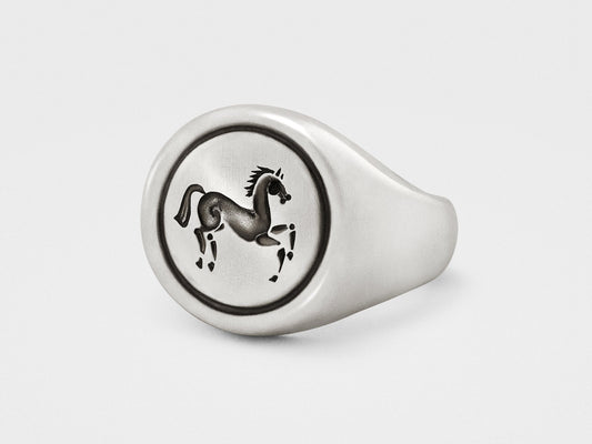 Snake Bones Horse 925 Sterling Silver Signet Ring