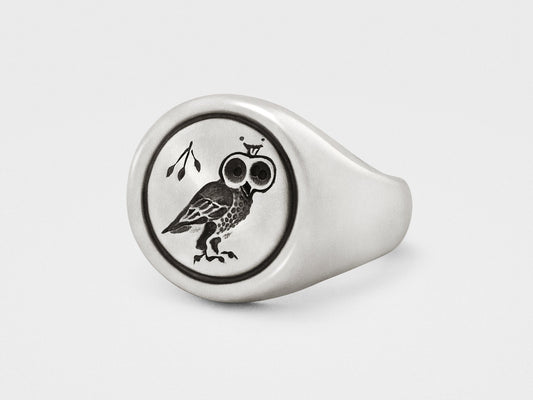 Snake Bones Owl 925 Sterling Silver Signet Ring
