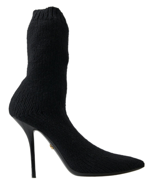 Dolce & Gabbana Black Stiletto Heel Mid Calf Boot Shoes