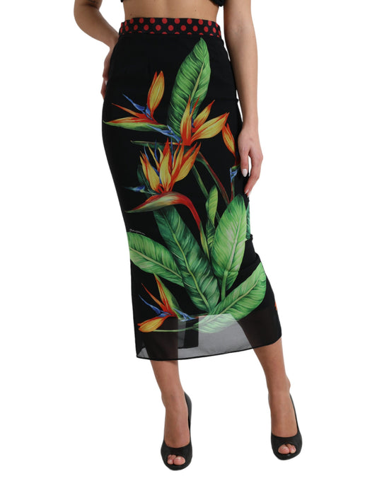 Dolce & Gabbana Black Strelitzia High Waist Pencil Cut Skirt