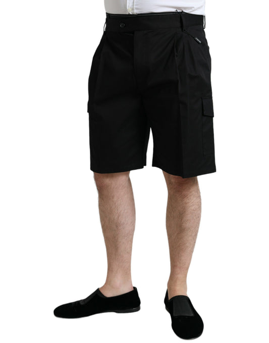 Dolce & Gabbana Black Cotton Stretch Cargo Bermuda Shorts
