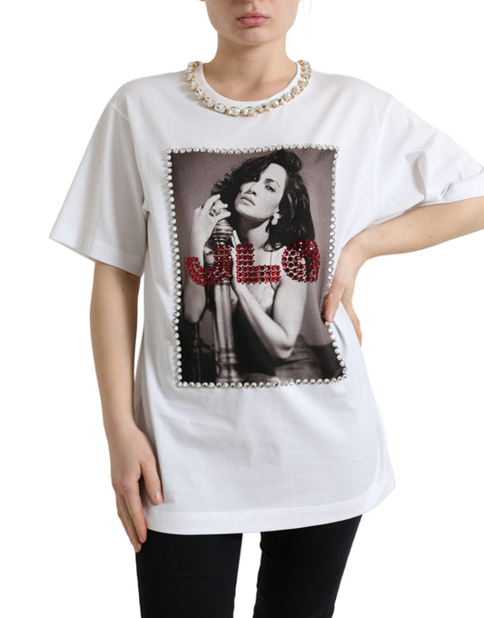 Dolce & Gabbana White Crystal Neckline J.Lo Print T-shirt