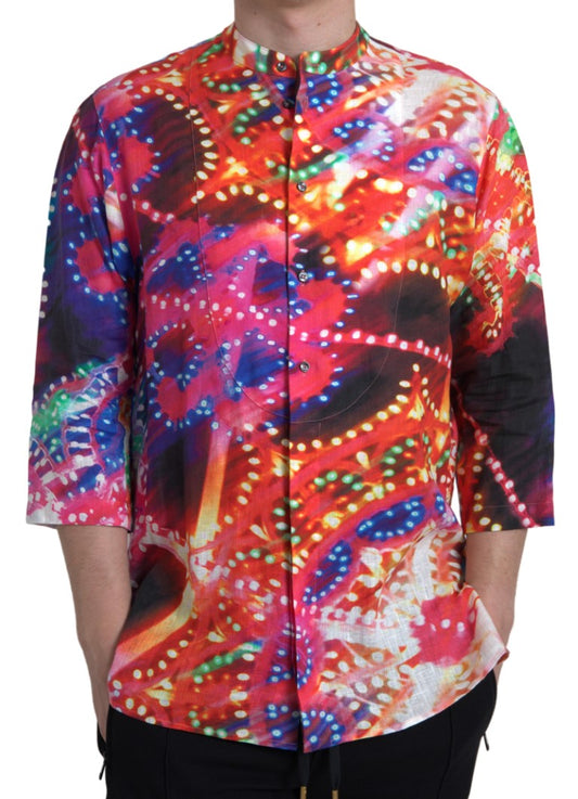 Dolce & Gabbana Multicolor Luminarie Print Linen Shirt