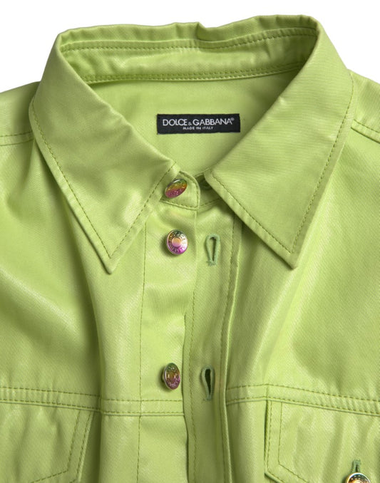 Dolce & Gabbana Green Cotton Collared Button Down Shirt