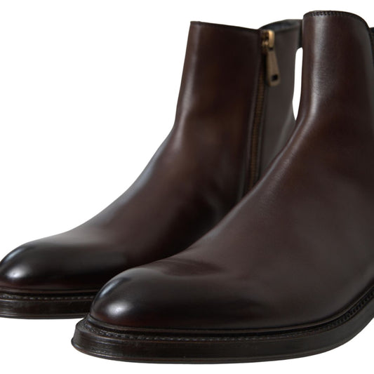 Dolce & Gabbana Brown Leather Chelsea Boots Shoes