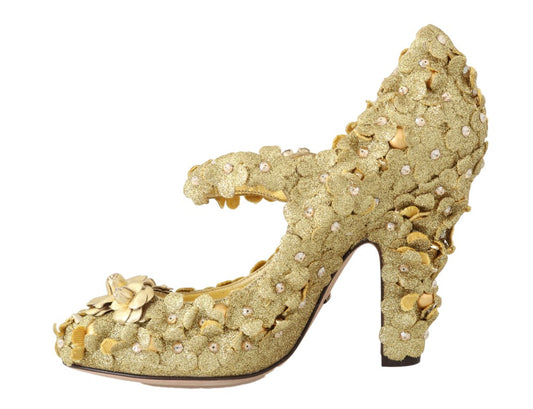 Dolce & Gabbana Gold Floral Crystal Mary Janes Pumps