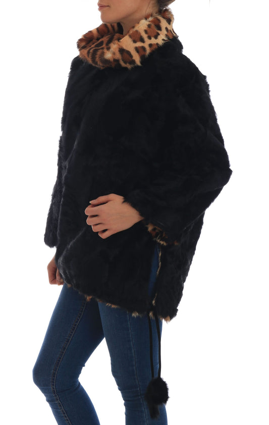 Dolce & Gabbana Black Lamb Fur Coat With Leopard Print Fur Lining