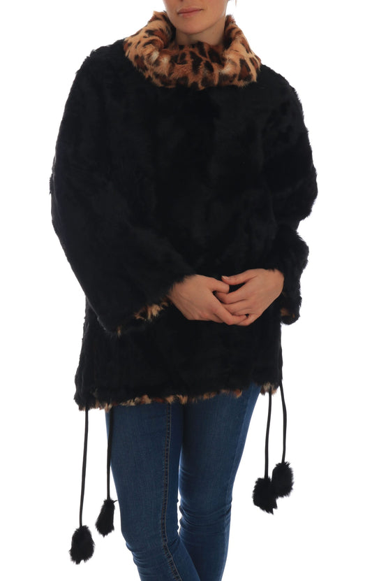 Dolce & Gabbana Black Lamb Fur Coat With Leopard Print Fur Lining