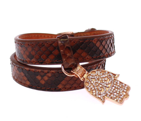 Nialaya CZ Hamsa Eye 18K Gold 925 Silver Snakeskin Leather Bracelet