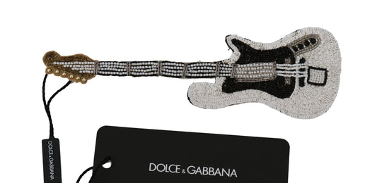 Dolce & Gabbana Gold Brass Beaded Guitar Brooch Pin