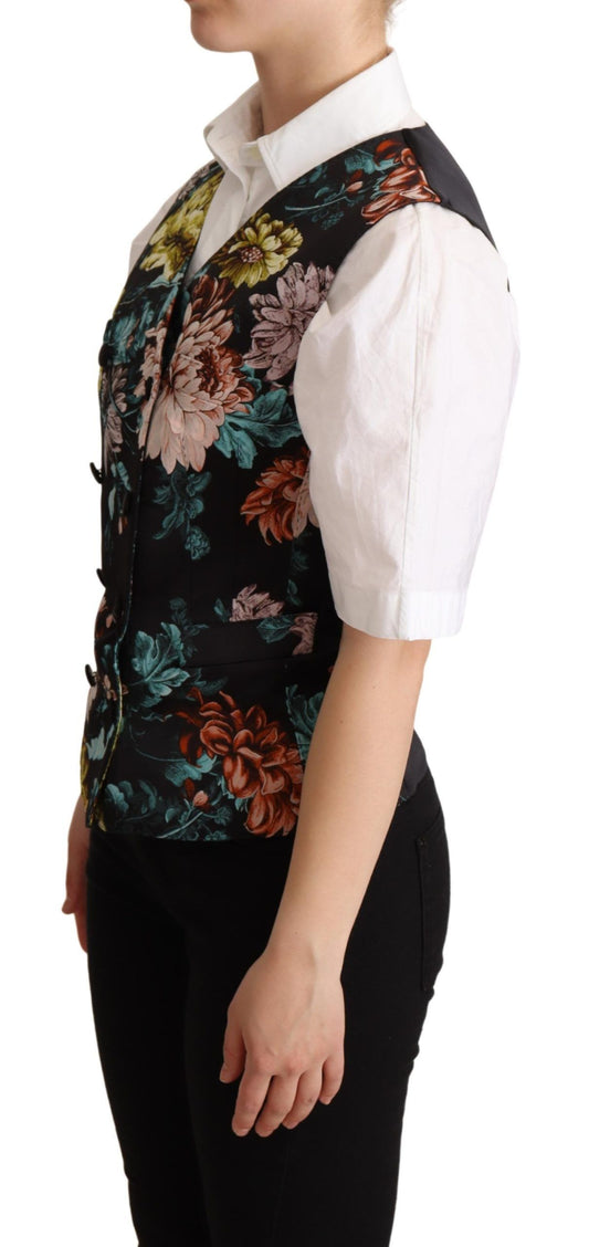 Dolce & Gabbana Black Jacquard Floral Waistcoat Vest