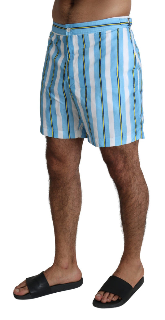 Dolce & Gabbana Blue Striped Beachwear Men Swimshorts