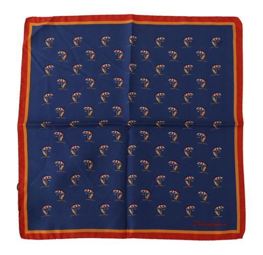 Dolce & Gabbana Blue Printed Square Mens Handkerchief 100% Silk Scarf