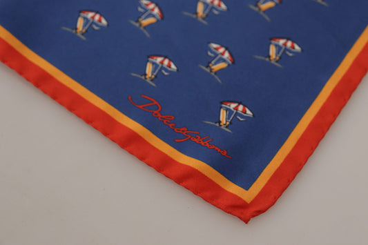 Dolce & Gabbana Blue Printed Square Mens Handkerchief 100% Silk Scarf