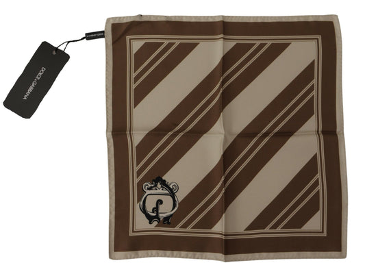 Dolce & Gabbana Brown Stripes DG Logo Square Mens Handkerchief Scarf