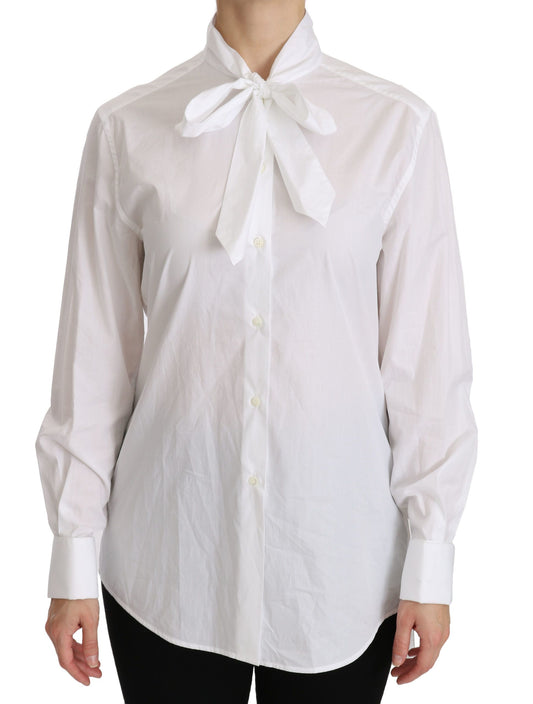 Dolce & Gabbana White Tie Neck Long Sleeve Shirt