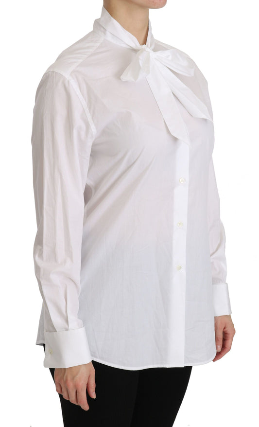 Dolce & Gabbana White Tie Neck Long Sleeve Shirt