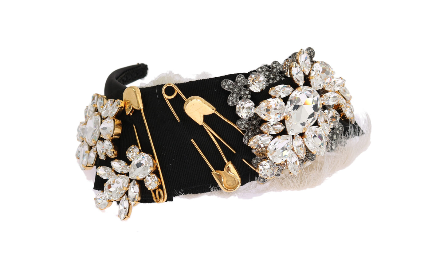 Dolce & Gabbana Black Crystal White Hair Parrucchiera Headband Diadem