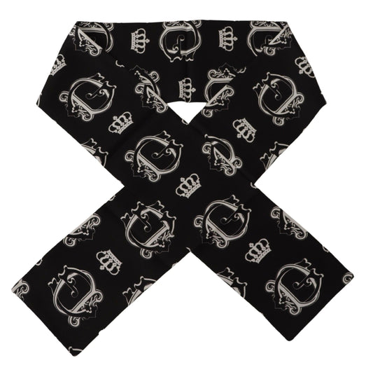 Dolce & Gabbana Black DG Crown Print Shawl Neck Wrap Fringe Scarf
