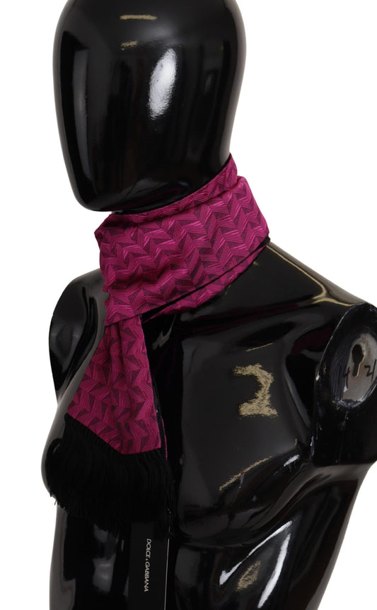 Dolce & Gabbana Magenta Geometric Patterned Shawl Fringe Silk Scarf