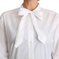 Dolce & Gabbana Cotton White Scarf Neck Shirt Blouse Top