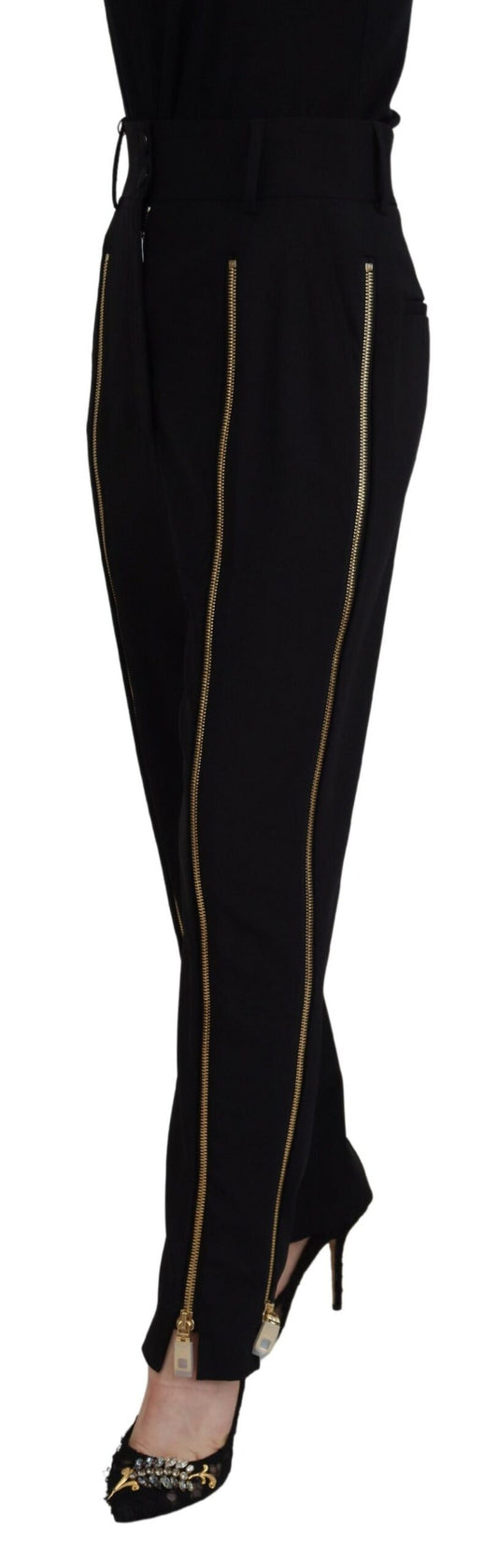 Dolce & Gabbana Black Wool High Waist Tapered Pants