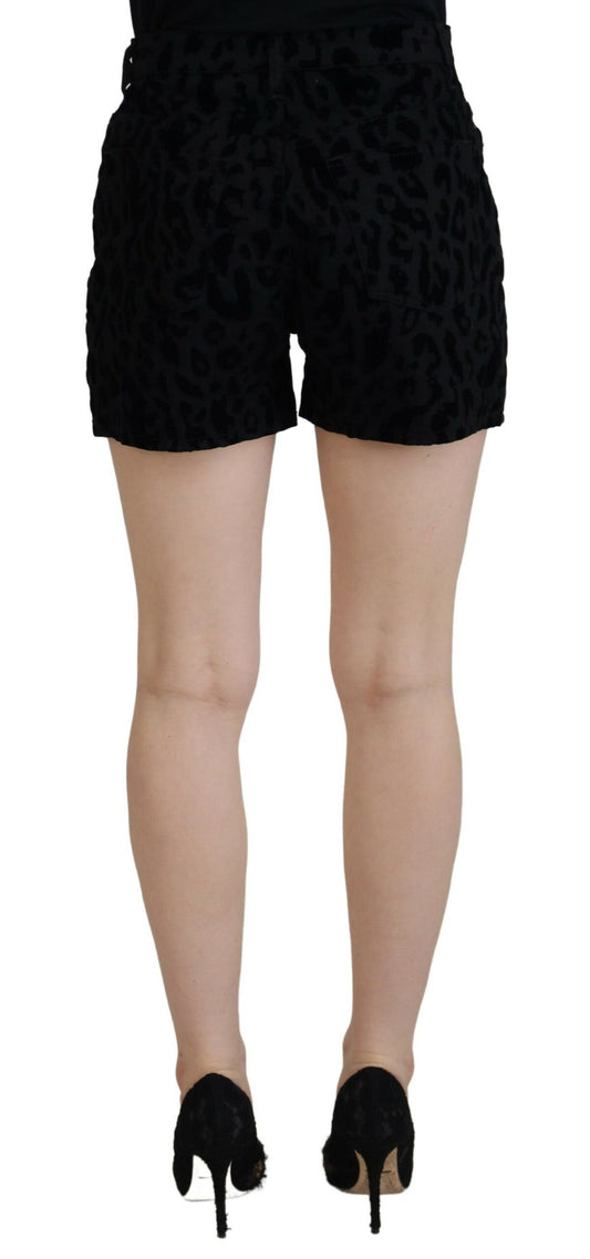 Dolce & Gabbana Black Leopard Denim Stretch Shorts