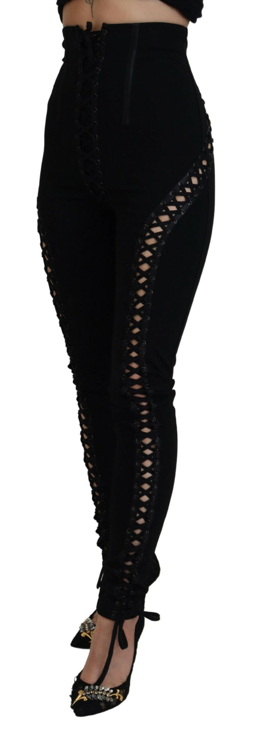 Dolce & Gabbana Black Viscose High Waist Cut Out Skinny Pants